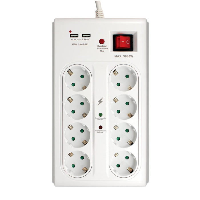 РАЗКЛОНИТЕЛ 8X2P+E 2XUSBА 3М БЯЛ COMMEL
