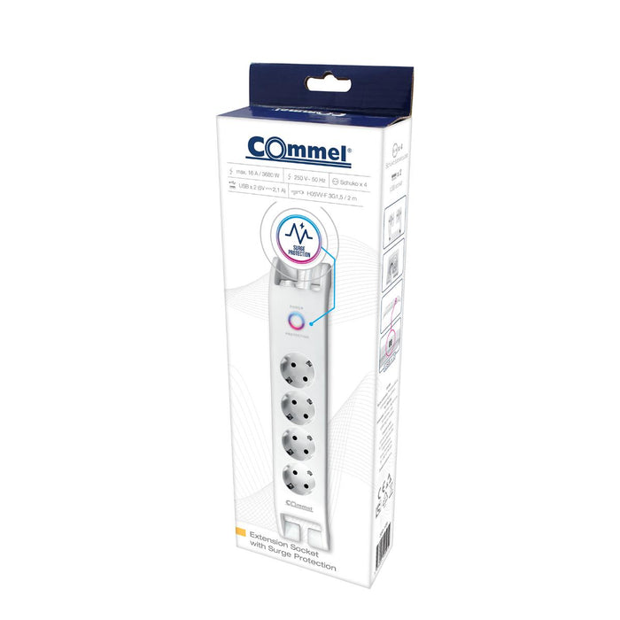 РАЗКЛОНИТЕЛ 4X2P+E 2XUSBА 2М БЯЛ COMMEL