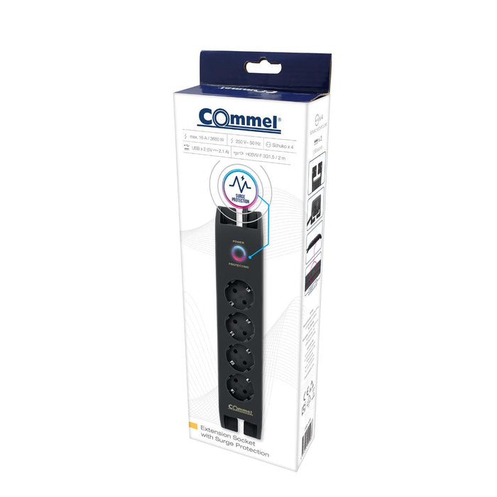 РАЗКЛОНИТЕЛ 4X2P+E 2XUSBА 2М ЧЕРЕНCOMMEL
