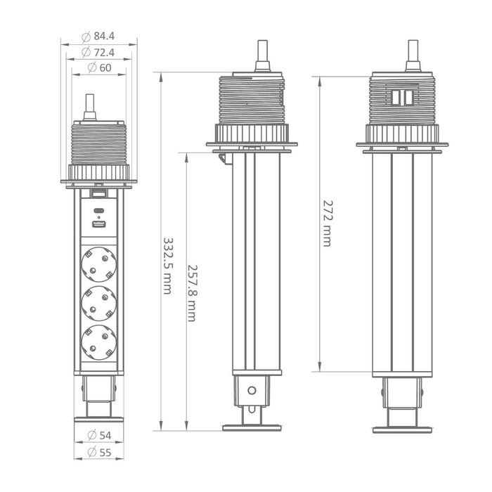 КОЛОНА POP-UP 3ШУКО/2USBA+C Ф60MM COMMEL