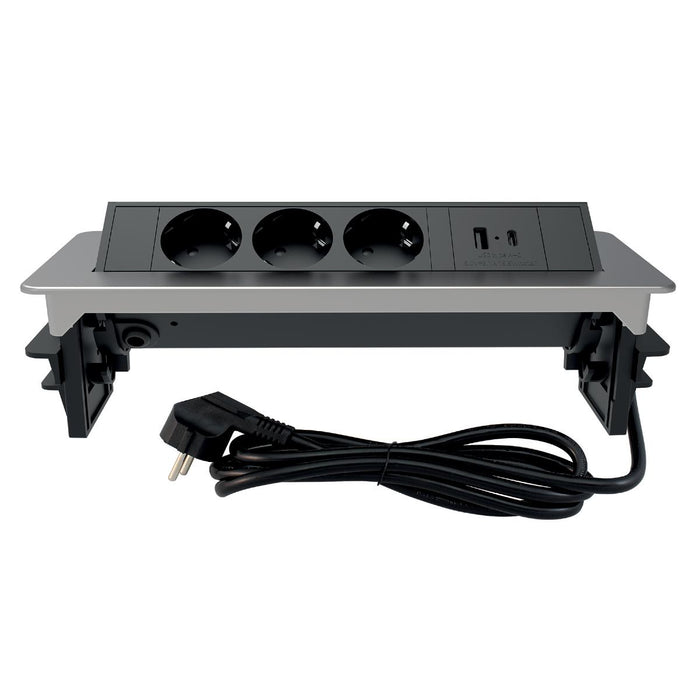 КУТИЯ POP-UP 3ШУКО/2USBA+C ИНОКС COMMEL