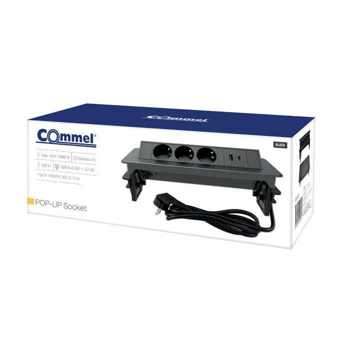 КУТИЯ POP-UP 3ШУКО/2USBA+C ЧЕРЕН COMMEL