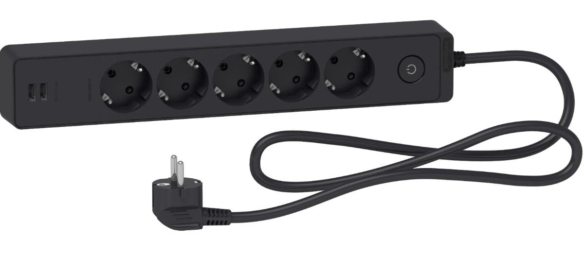 РАЗКЛОНИТЕЛ 5 ГНЕЗДА & 2 USB 1.5M ЧЕРЕН