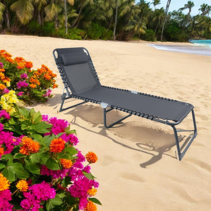 ШЕЗЛОНГ КЪМПИНГ 189Х60XСМ Т.СИВ HOME B