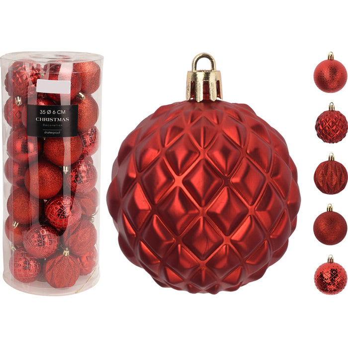 КОМПЛЕКТ КОЛЕДНИ ТОПКИ 35БР 6CM ЧЕРВЕН AVS101720