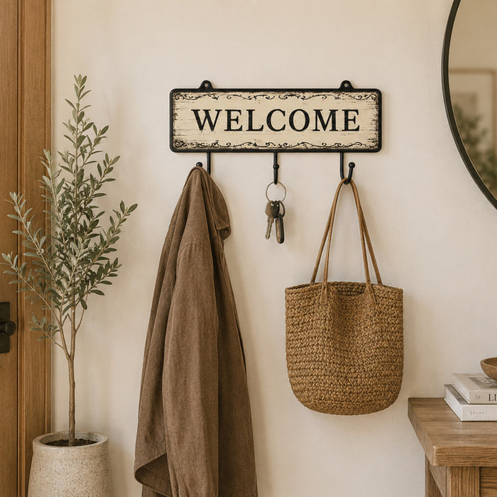 ДЕКОРАТИВНА ЗАКАЧАЛКА 3 КУКИ WELCOME 36X20