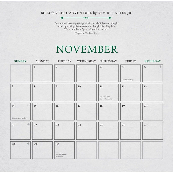 Tolkien Calendar 2027: The Hobbit 90th Anniversary
