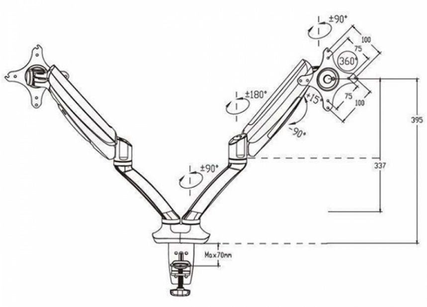 Стойка за монитор - OK VNDLB502D, двойна, 10''-27'', черна