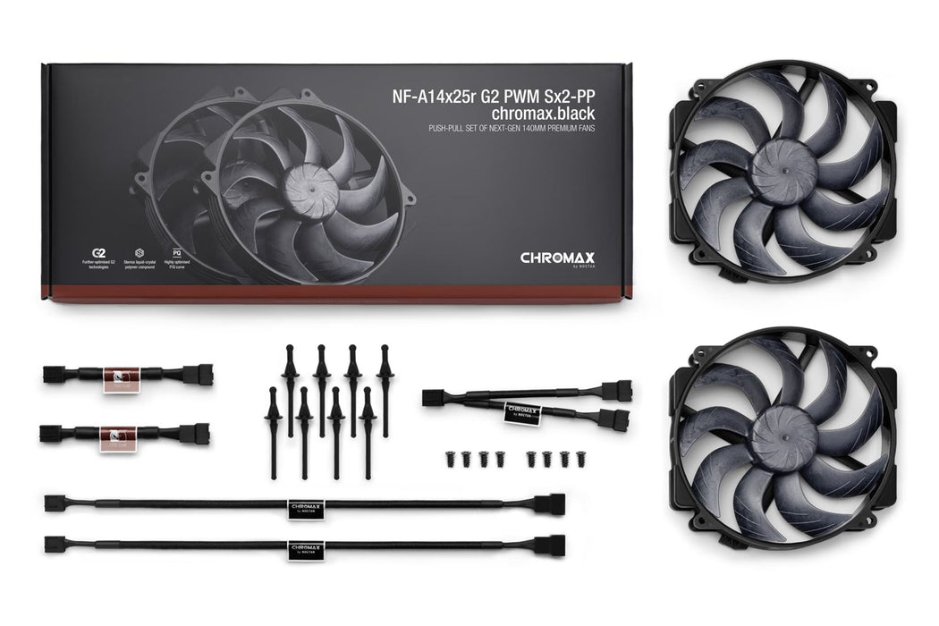 NF-A14x25r G2 PWM Sx2-PP chromax.black - комплект с два вентилатора, черен