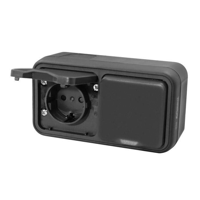 КОНТАКТ ШУКО ДВОЕН IP55 АНТРАЦИТ COMMEL