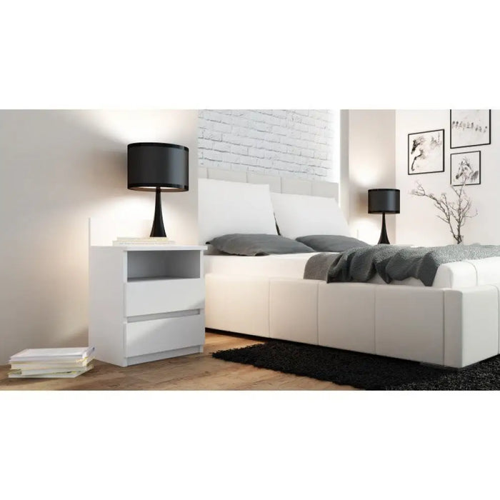 Нощно шкафче Topeshop M1 BIEL MAT 2 чекмеджета Бяло