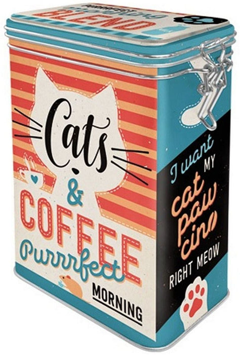 Метална кутия с клипс Nostalgic Art - Cats & Coffee