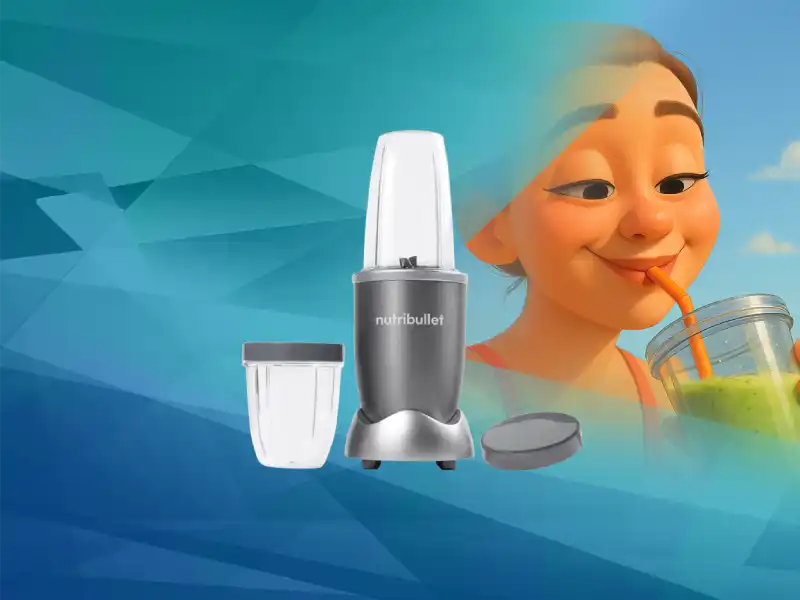 Блендер Nutribullet и аксесоари за приготвяне и пиене на смутита.