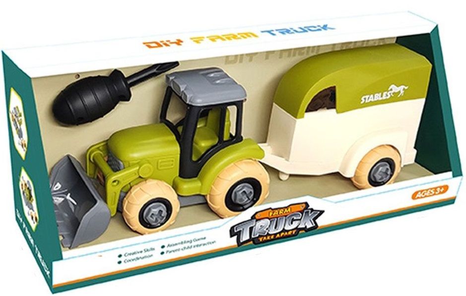 Игрален комплект Ocie - Farm Truck, Сглобяем трактор с ремарке и кон