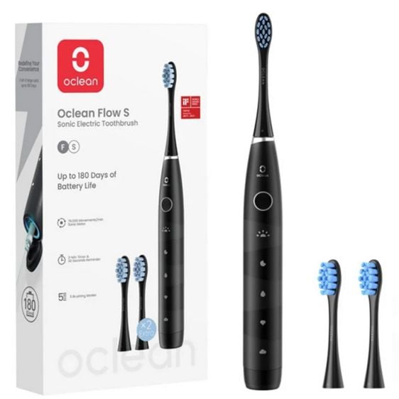 Ел. четка за зъби Oclean Flow S, 1.85W, 76000 об/мин, 5 режима, Таймер, Type-C, Антибактериална повърхност, Черна