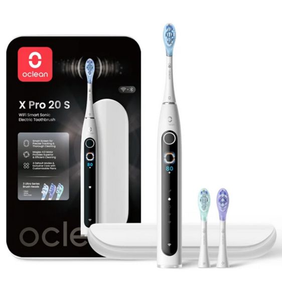 Ел. четка за зъби Oclean X Pro 20 Set, AI, Maglev 4.0, 84000 об/мин, Wi-Fi, FlexFit, IPX7, Бяла