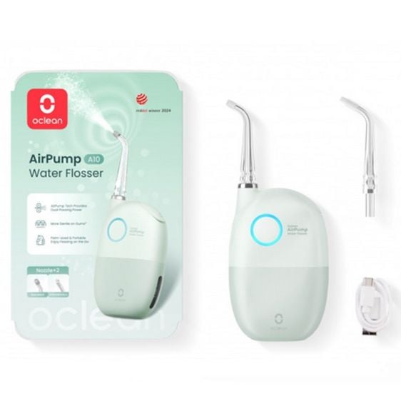 Зъбен душ Oclean AirPump A10, 3 режима, 2 накрайника, Автономия 40 дни, IPX7, Зелен