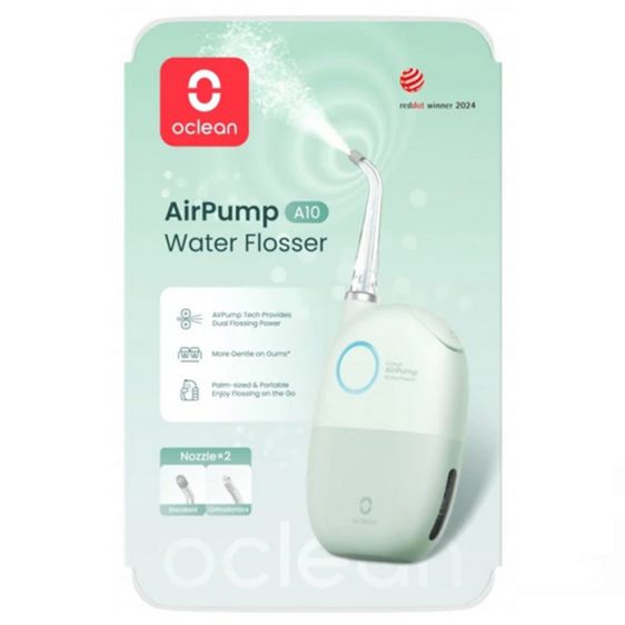Зъбен душ Oclean AirPump A10, 3 режима, 2 накрайника, Автономия 40 дни, IPX7, Зелен