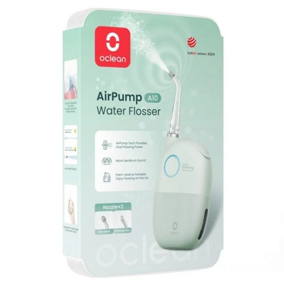 Зъбен душ Oclean AirPump A10, 3 режима, 2 накрайника, Автономия 40 дни, IPX7, Зелен