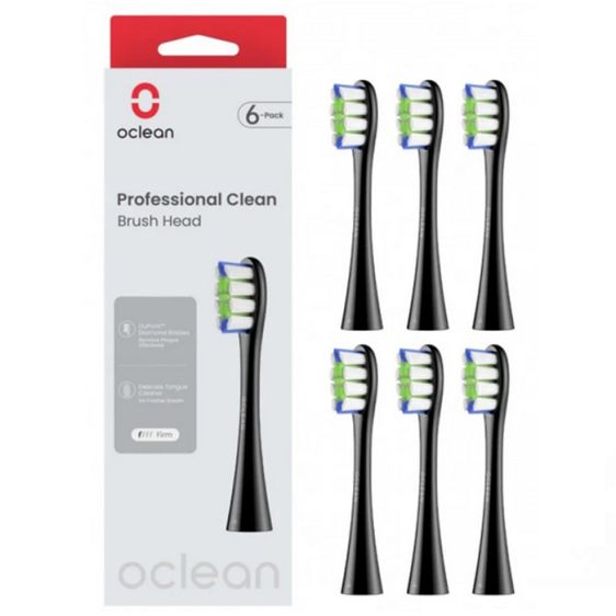 Комплект 6 бр. резервни глави за ел. четка за зъби Oclean Professional Clean Brush Head, Твърда, Черни