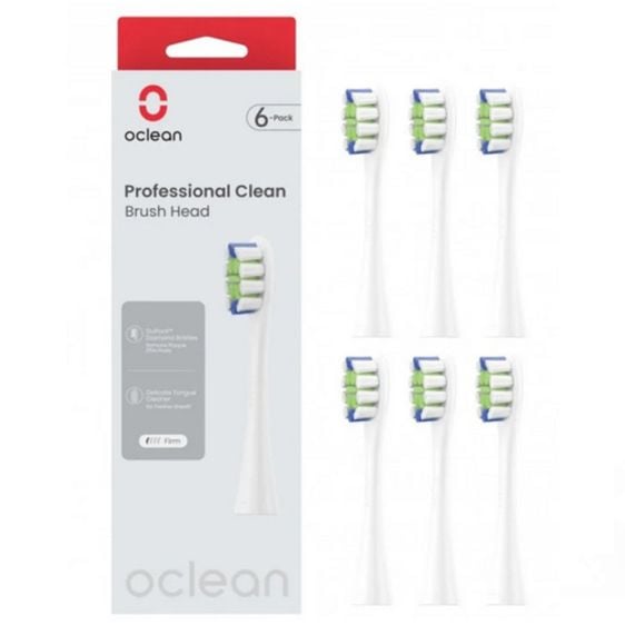 Комплект 6 бр. резервни глави за ел. четка за зъби Oclean Professional Clean Brush Head, Твърда, Бели