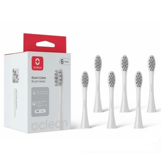 Комплект 6 бр. резервни глави за ел. четка за зъби Oclean Gum Care Brush Head, Мека, Бели