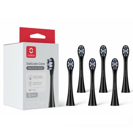 Комплект 6 бр. резервни глави за електрическа четка за зъби Oclean Delicate Care Brush Head, Мека, Черни