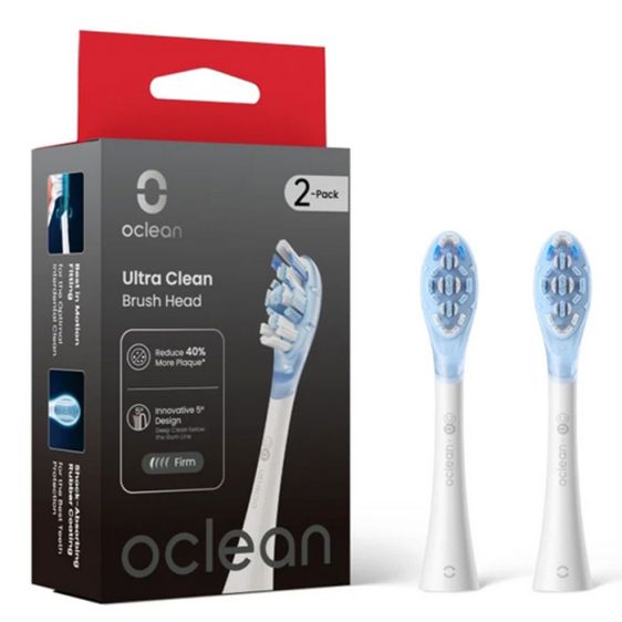 Комплект 2 бр. резервни глави за ел. четка за зъби Oclean Ultra Clean Brush Head, Твърда, Бели