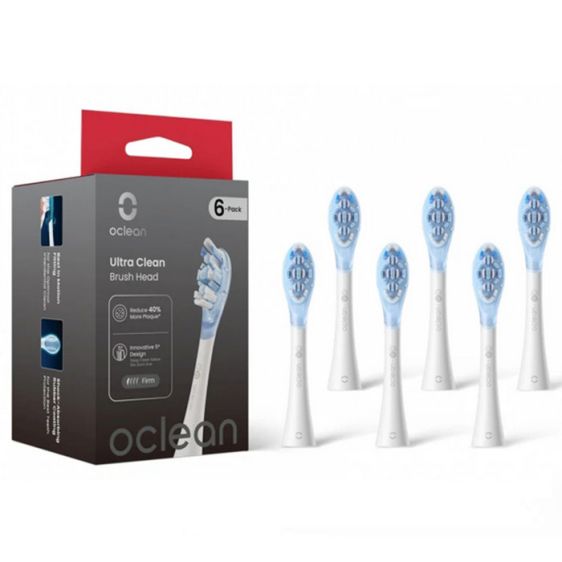 Комплект 6 бр. резервни глави за ел. четка за зъби Oclean Ultra Clean Brush Head, Твърда, Бели