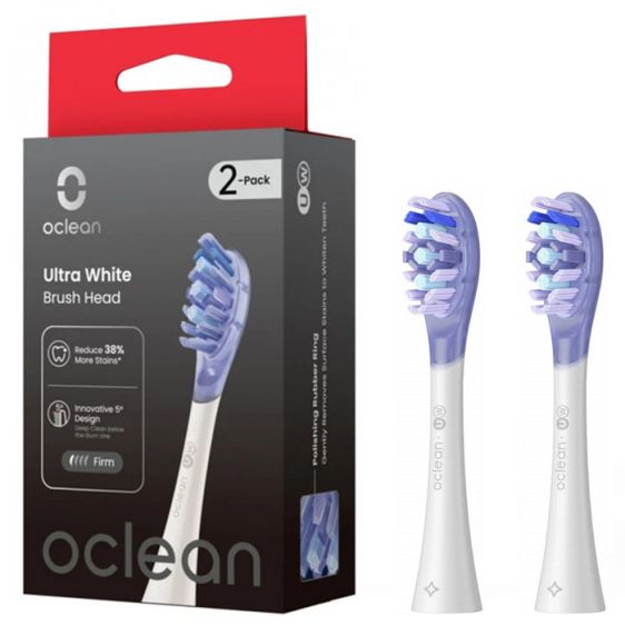 Комплект 2 бр. резервни глави за ел. четка за зъби Oclean Ultra White Brush Head, Твърда, Бели