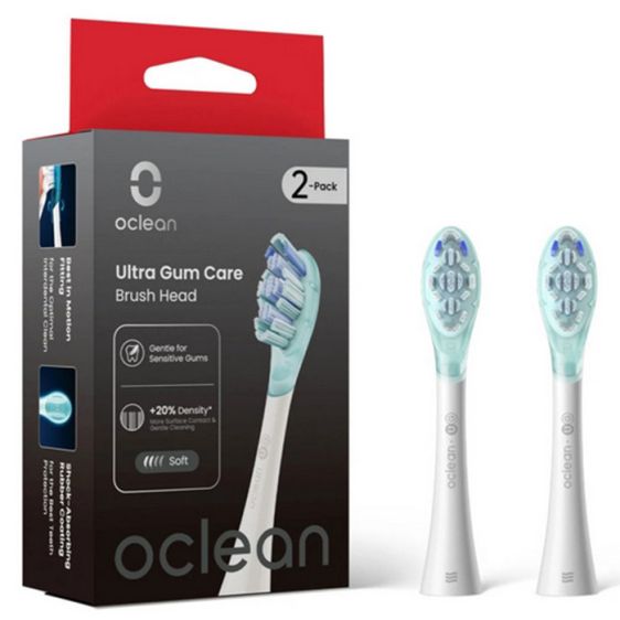 Комплект 2 бр. резервни глави за ел. четка за зъби Oclean Ultra Gum Care Brush Head, Мека, Бели