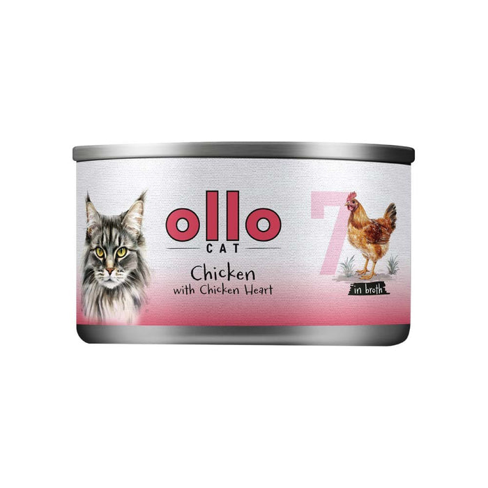 OLLO Котка № 7 Пиле с пилешки сърца в бульон - мокра храна за котки - 70 г