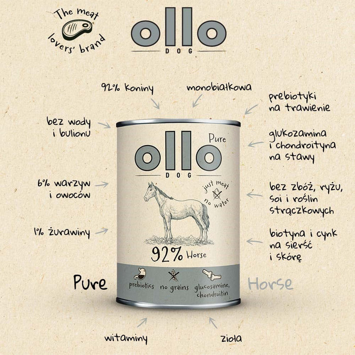 OLLO Pure Horse Mono - мокра храна за кучета - 850 г