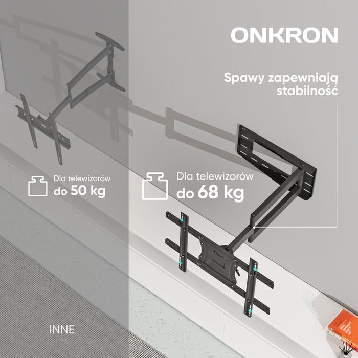 ONKRON Накланяща се и въртяща се ТВ стойка за 40"-75" макс. 68 кг, черна