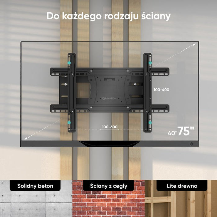 ONKRON Накланяща се и въртяща се ТВ стойка за 40"-75" макс. 68 кг, черна
