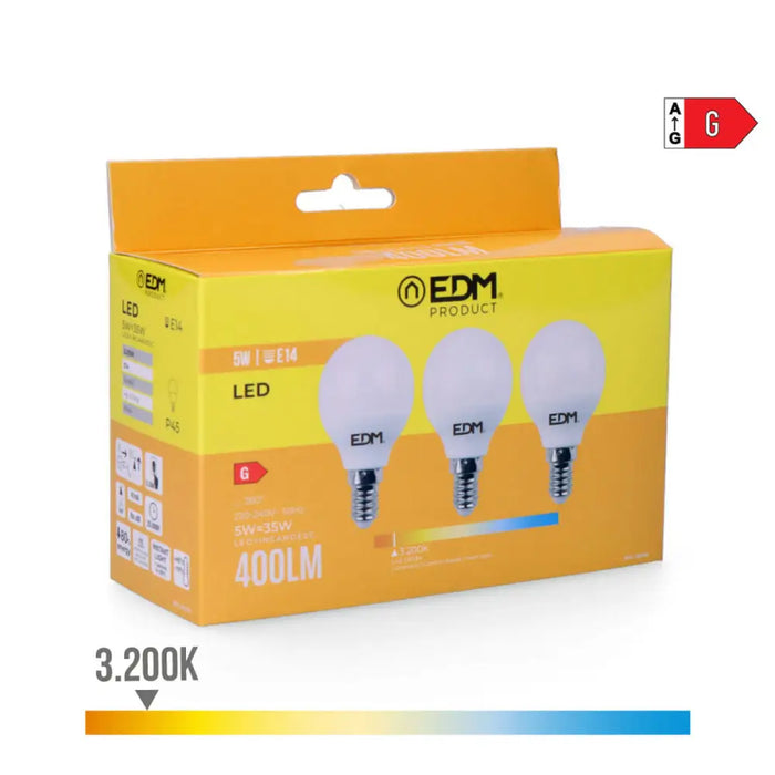 Опаковка от 3 LED крушки EDM 98200 G 35 W 5 W 50 W E14 400