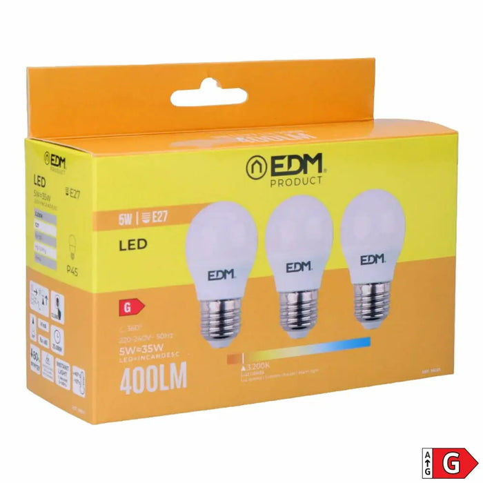 Опаковка от 3 LED крушки EDM 98201 G 35 W 5 W 50 W E27 3200