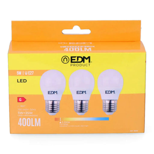 Опаковка от 3 LED крушки EDM 98201 G 35 W 5 W 50 W E27 3200