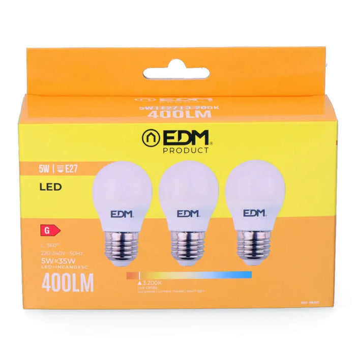 Опаковка от 3 LED крушки EDM 98201 G 35 W 5 W 50 W E27 3200