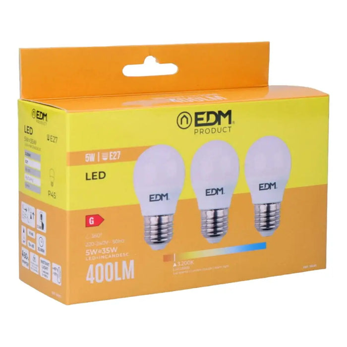 Опаковка от 3 LED крушки EDM 98201 G 35 W 5 W 50 W E27 3200