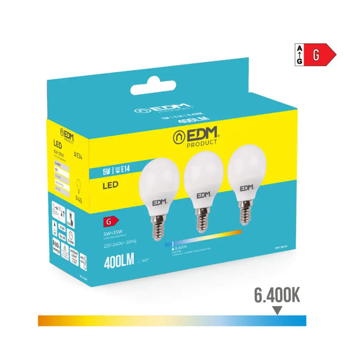 Опаковка от 3 LED крушки EDM 98202 G 35 W 5 W 50 W E14 400