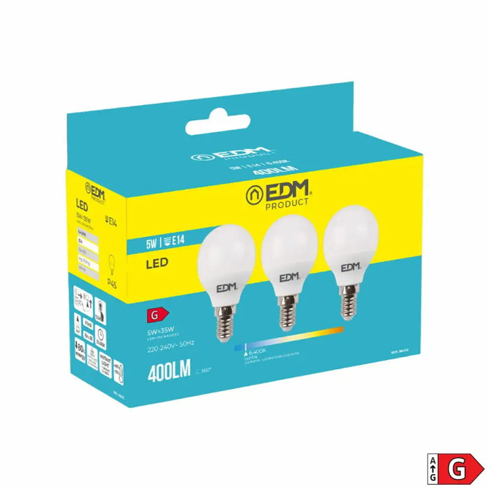 Опаковка от 3 LED крушки EDM 98202 G 35 W 5 W 50 W E14 400