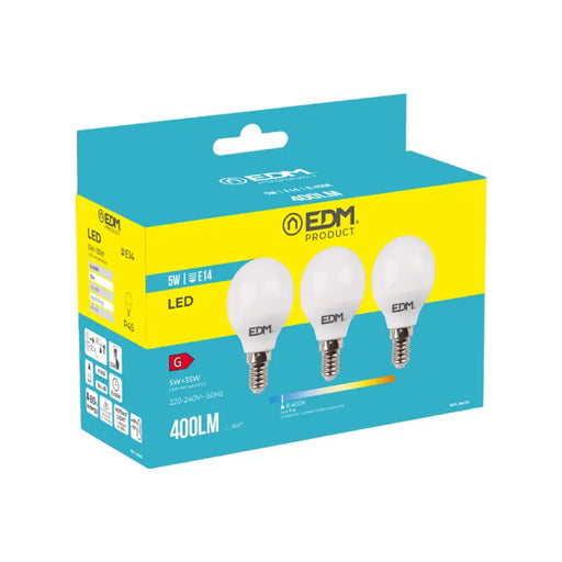 Опаковка от 3 LED крушки EDM 98202 G 35 W 5 W 50 W E14 400