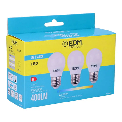 Опаковка от 3 LED крушки EDM 98203 G 35 W 5 W 50 W E27 400