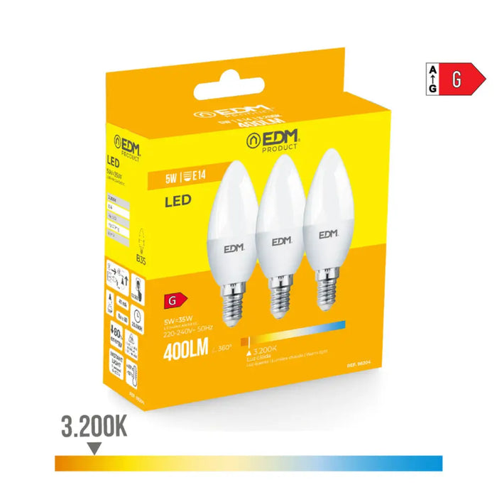 Опаковка от 3 LED крушки EDM 98204 G 35 W 5 W 50 W E14 400