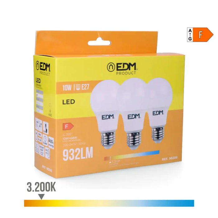 Опаковка от 3 LED крушки EDM 98206 F 60 W 10 W 68 W E27 810
