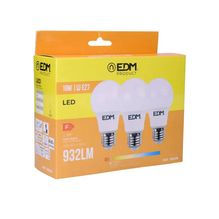 Опаковка от 3 LED крушки EDM 98206 F 60 W 10 W 68 W E27 810