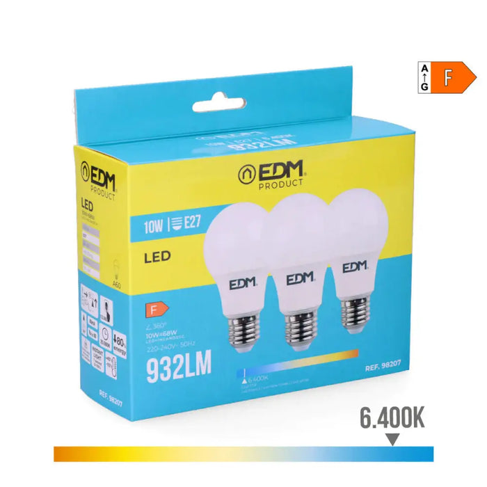 Опаковка от 3 LED крушки EDM 98207 F 60 W 10 W 68 W E27 810