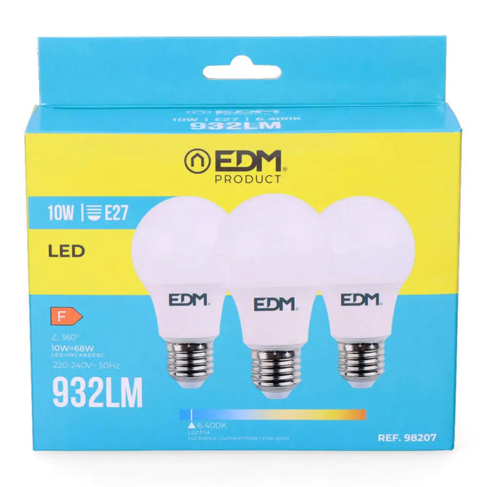 Опаковка от 3 LED крушки EDM 98207 F 60 W 10 W 68 W E27 810