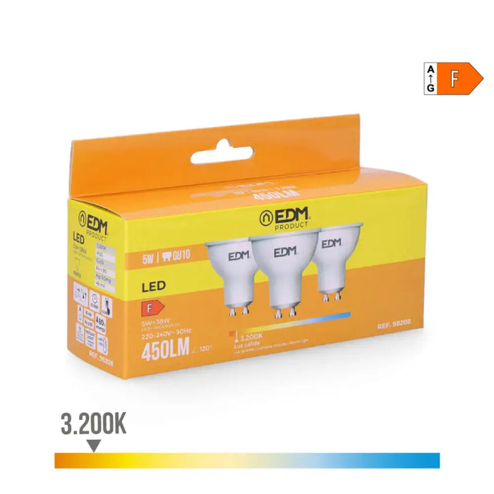 Опаковка от 3 LED крушки EDM 98208 F 5 W 45 W GU10 450 lm Ø
